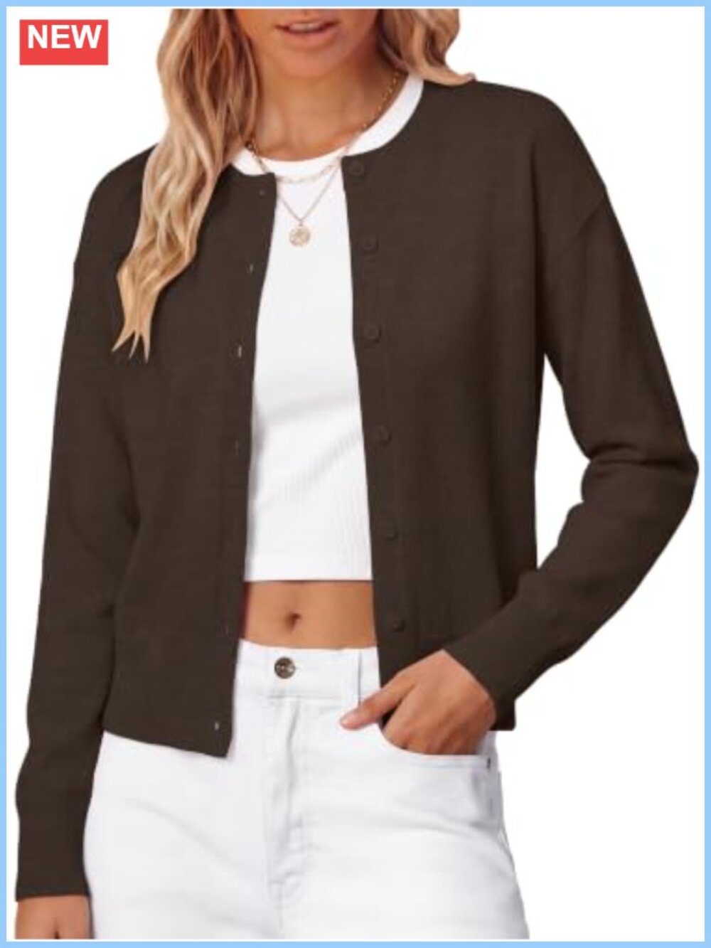 Wool Blend Cropped Cardigan Long Sleeve Button Knit Sweater